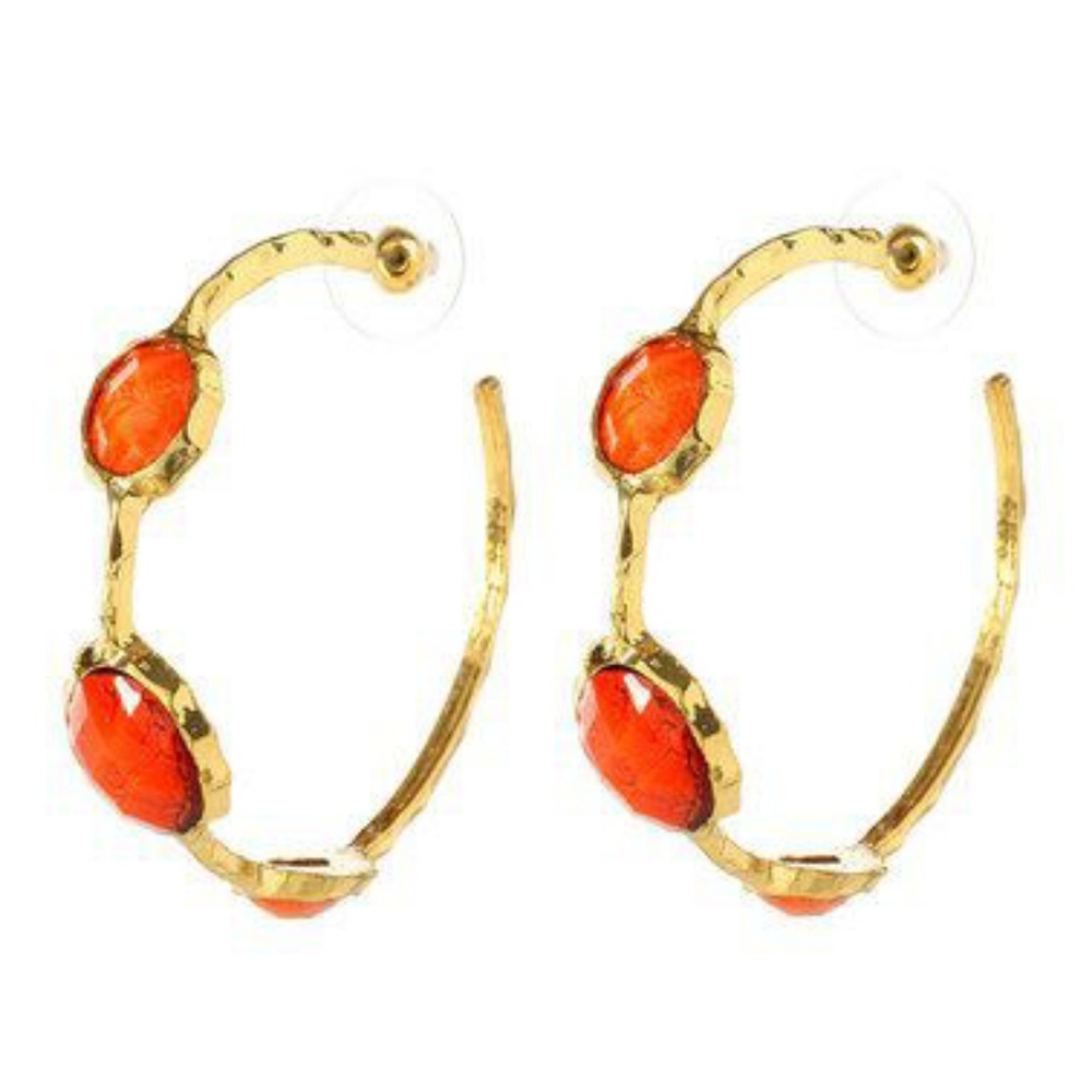 Coral Cleopatra Hoop Earrings